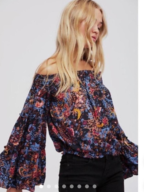 Free People Tops - Free People Free Spirit Printed Off-The Shoulder Bell Sleeve Blouse Boho